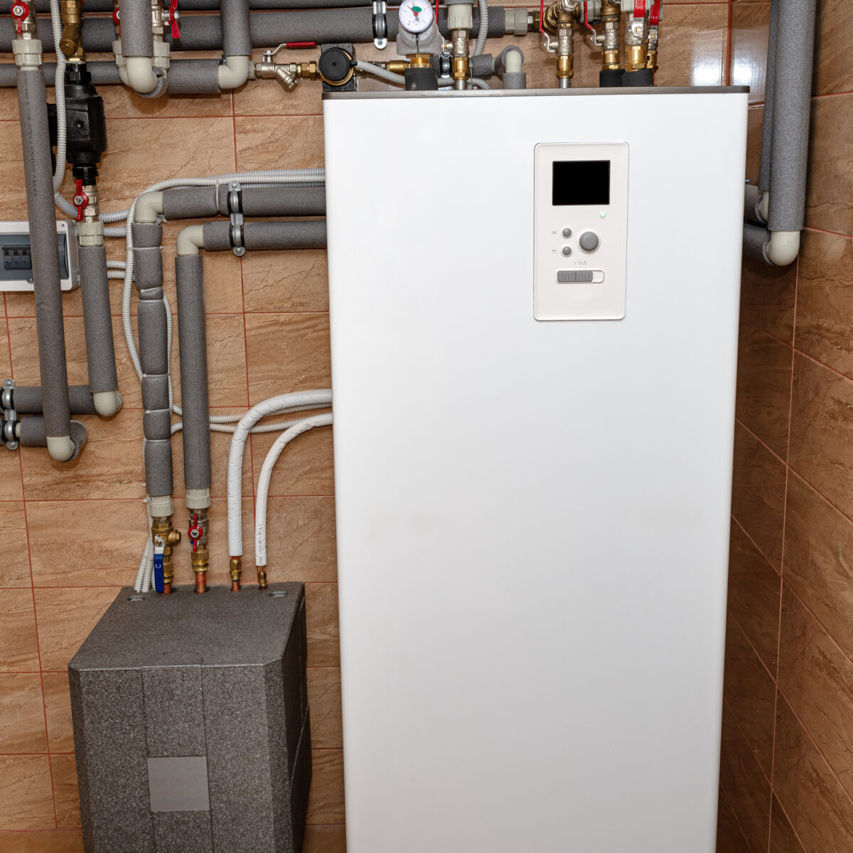 A modern air heat pump installed into property